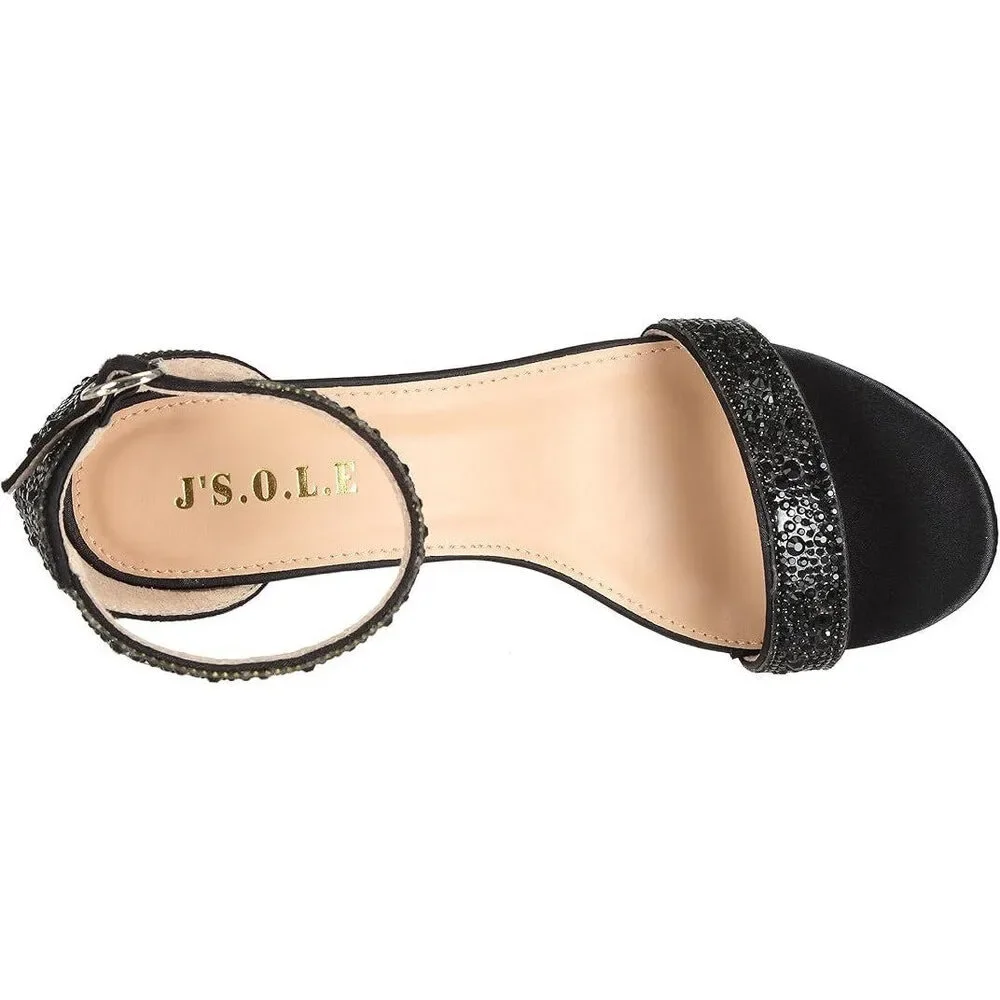 J's.o.l.e Womens Size 7 Black Sparkly Open Toe 2.25
